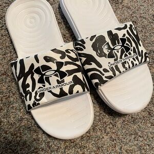 Under Armour White and Black Slide Sandals